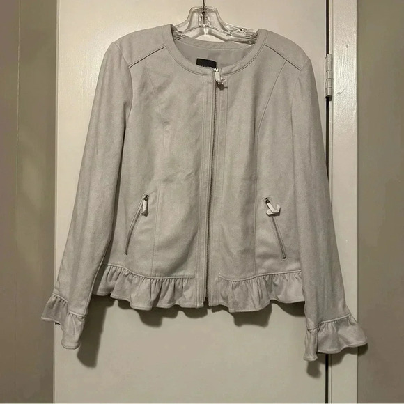 The Limited Jackets & Blazers - NWT The Limited Faux Suede short jacket gray ruffled size 12